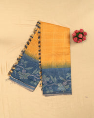 SC4351 - Linen Embroidery Checked With Gold Foil Along Border