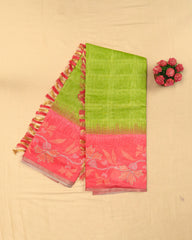 SC4351 - Linen Embroidery Checked With Gold Foil Along Border