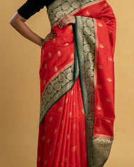 Sivappu Pachchai Tussar Saree