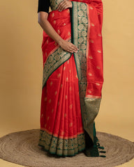Sivappu Pachchai Tussar Saree