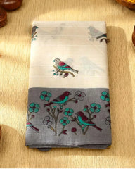 SC7503 - KHADI COTTON PARROT PRINTED SAREE
