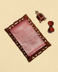Tissue Saree With Checked Embose Small Buttas
