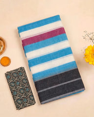 SC7418(2) - MANGALAGIRI MULTICOLOUR STRIPED COTTON SAREE