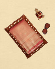 Tissue Saree With Checked Embose Small Buttas