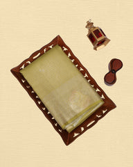 Tissue Saree With Checked Embose Small Buttas