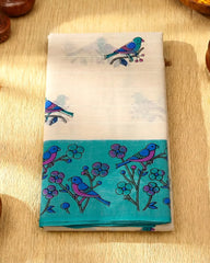SC7503 - KHADI COTTON PARROT PRINTED SAREE