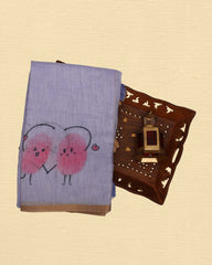Cotton Saree with Fingerprint Print and Contrast Blouse