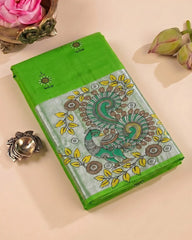 SC7500 - KHADI COTTON WITH SILVER ZARI PEACOCK PRINTED SAREE