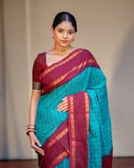 SC7517 - SUNGUDI COTTON SAREE WITH TAMIL SCRIPT PRINT
