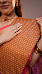 Checked Silk Cotton Saree with Contrast Blouse
