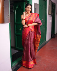 Checked Silk Cotton Saree with Contrast Blouse