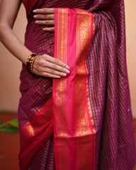 Checked Silk Cotton Saree with Contrast Blouse