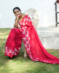 Nithyakalyani Flower Printed Mul Mul Saree