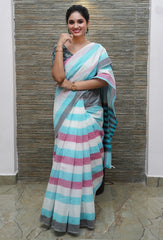 Kulfi Cotton Saree With Kalamkari Blouse