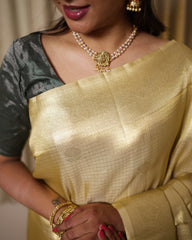Tissue Saree With Checked Embose Small Buttas