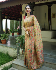 Zari Woven Floral Saree With Running Blouse