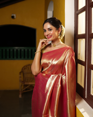 Tissue Saree With Checked Embose Small Buttas