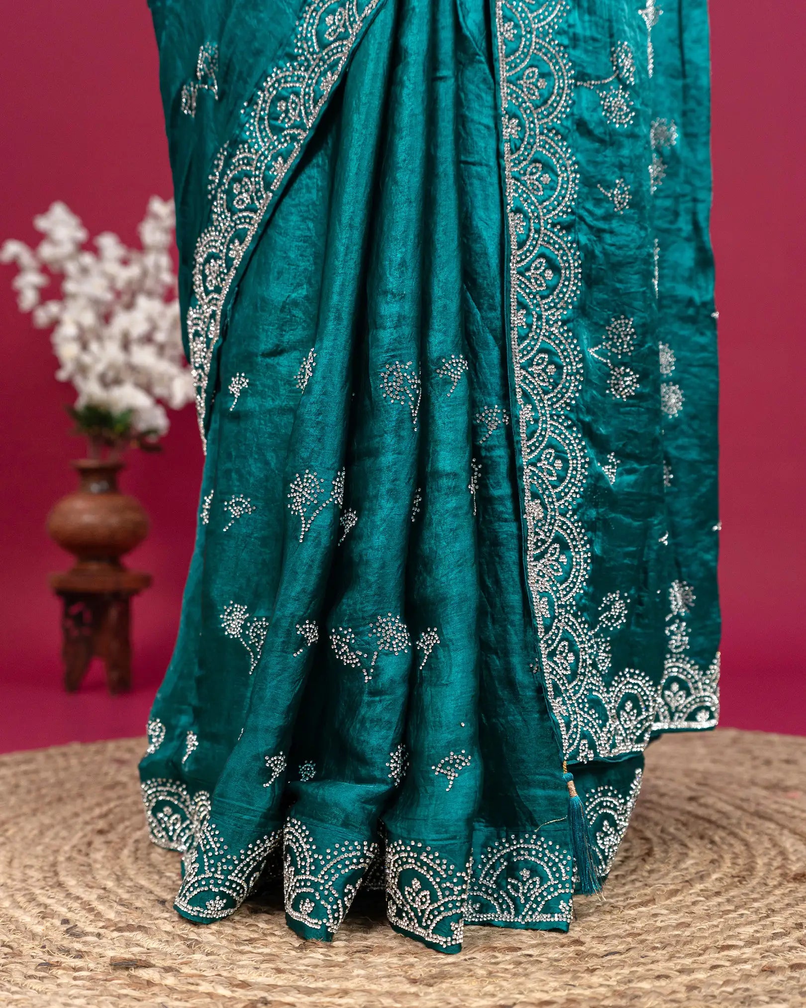 SC3450 - Fendy Satin Saree With Heavy Stone Work