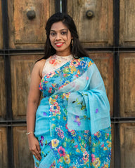 SC3151 - Linen with colour embroidery and chikku work