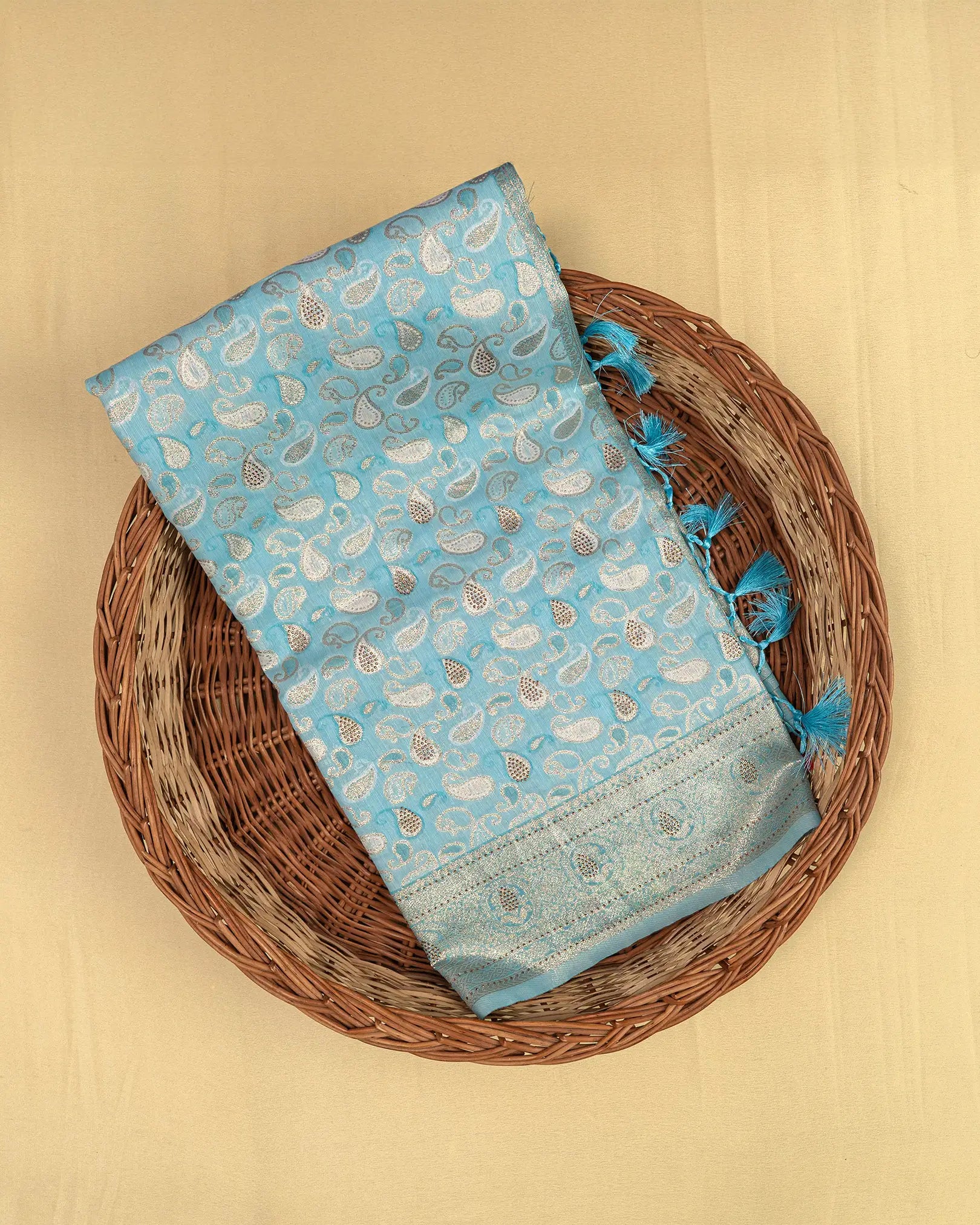 SC3259 - Cotton brasso with zari butta and copper stone