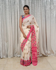 SC7503 - KHADI COTTON PARROT PRINTED SAREE