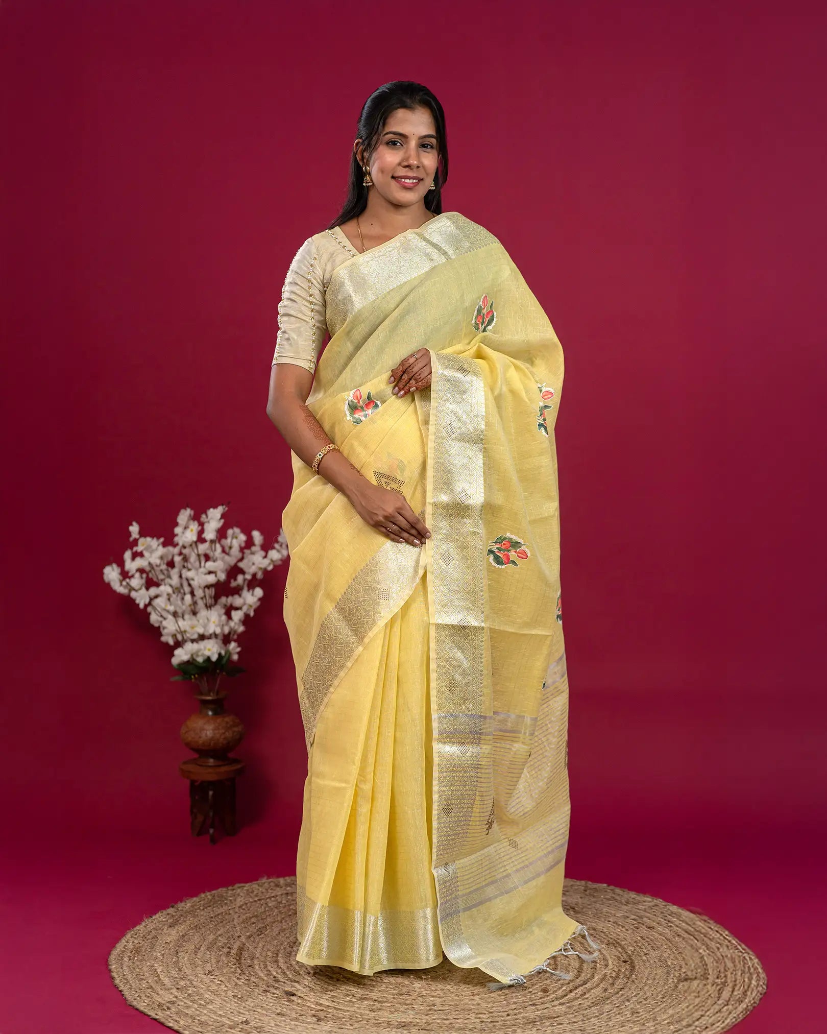 SC3139 - Linen Saree With Sticker Print