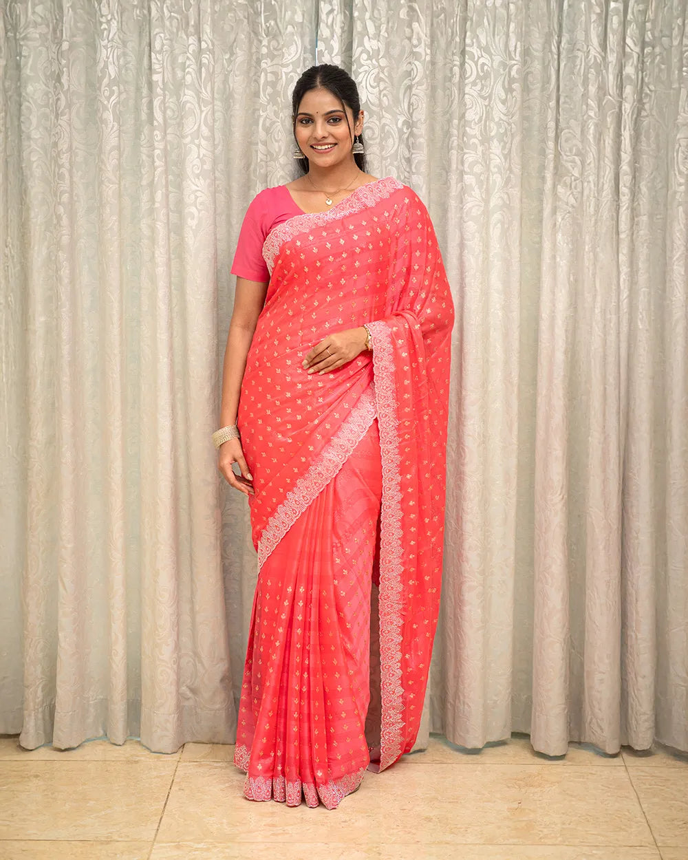SC6497 - CHIFFON SAREE WITH SILVER ZARI LINES