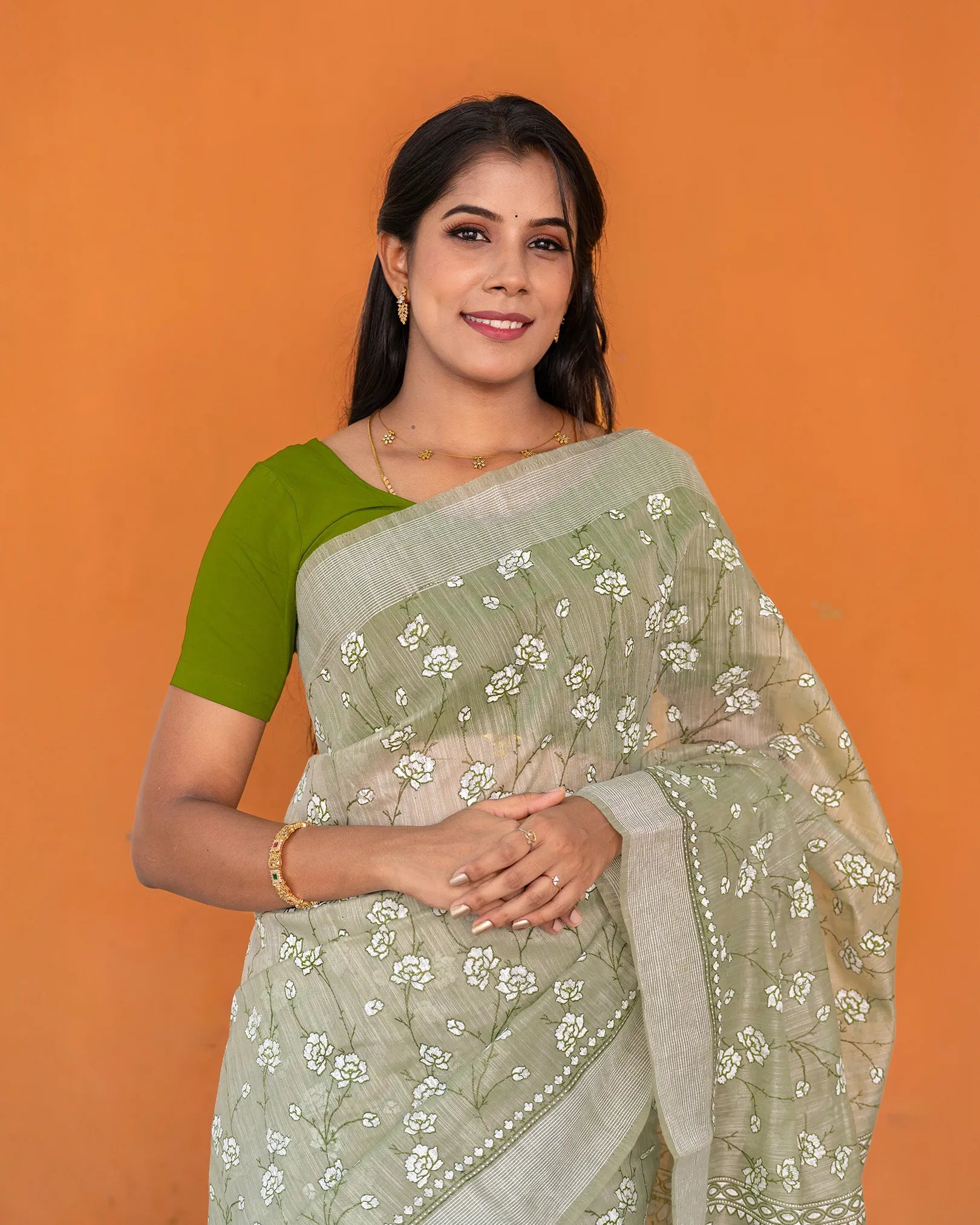 SC4870 - Linen Saree with Shining Foil Print