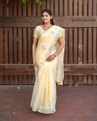 SC6619(2) - LINEN EMBROIDERY SAREE WITH SILVER ZARI LINES