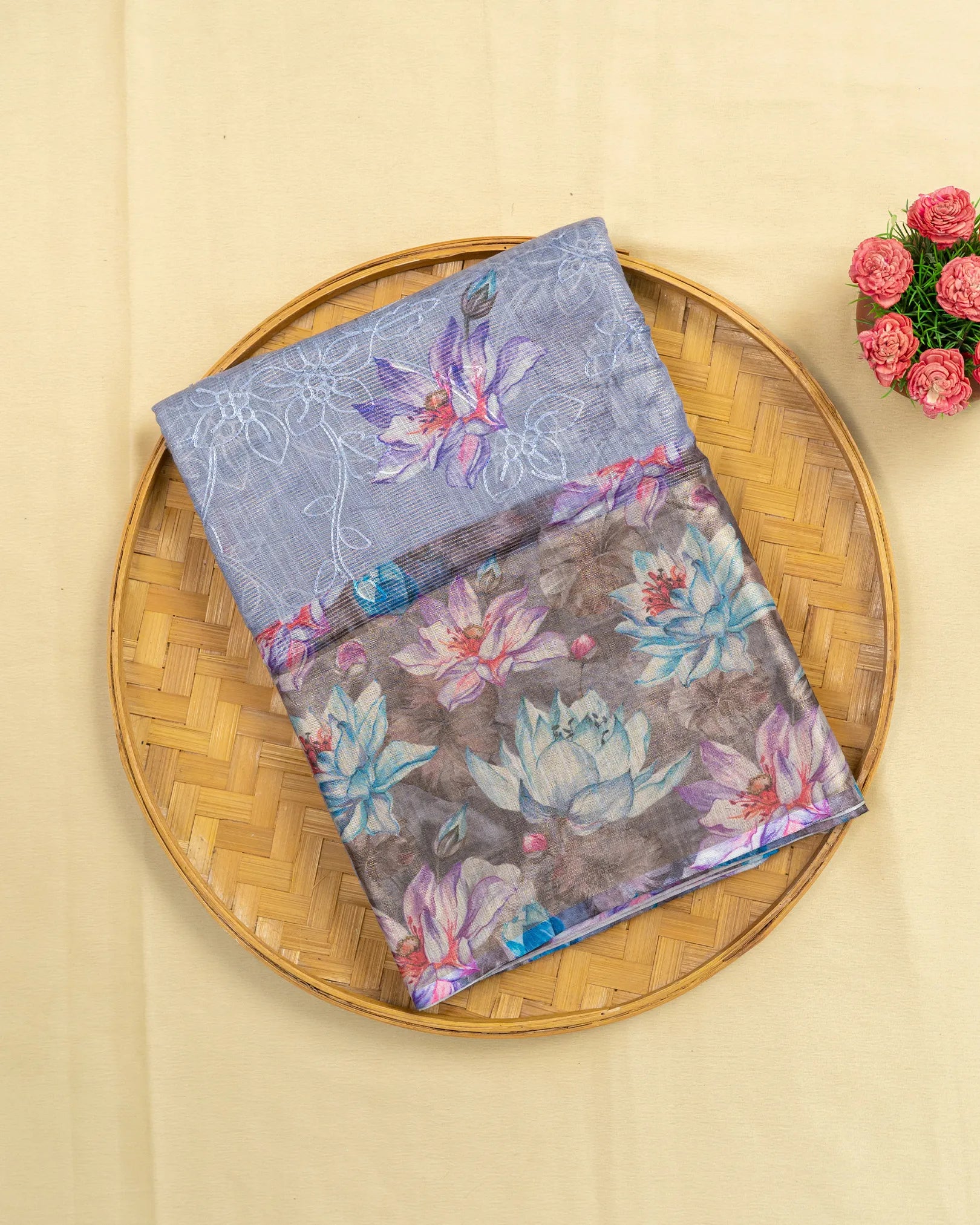 SC3415 - Tissue Saree With Embroidery All Over