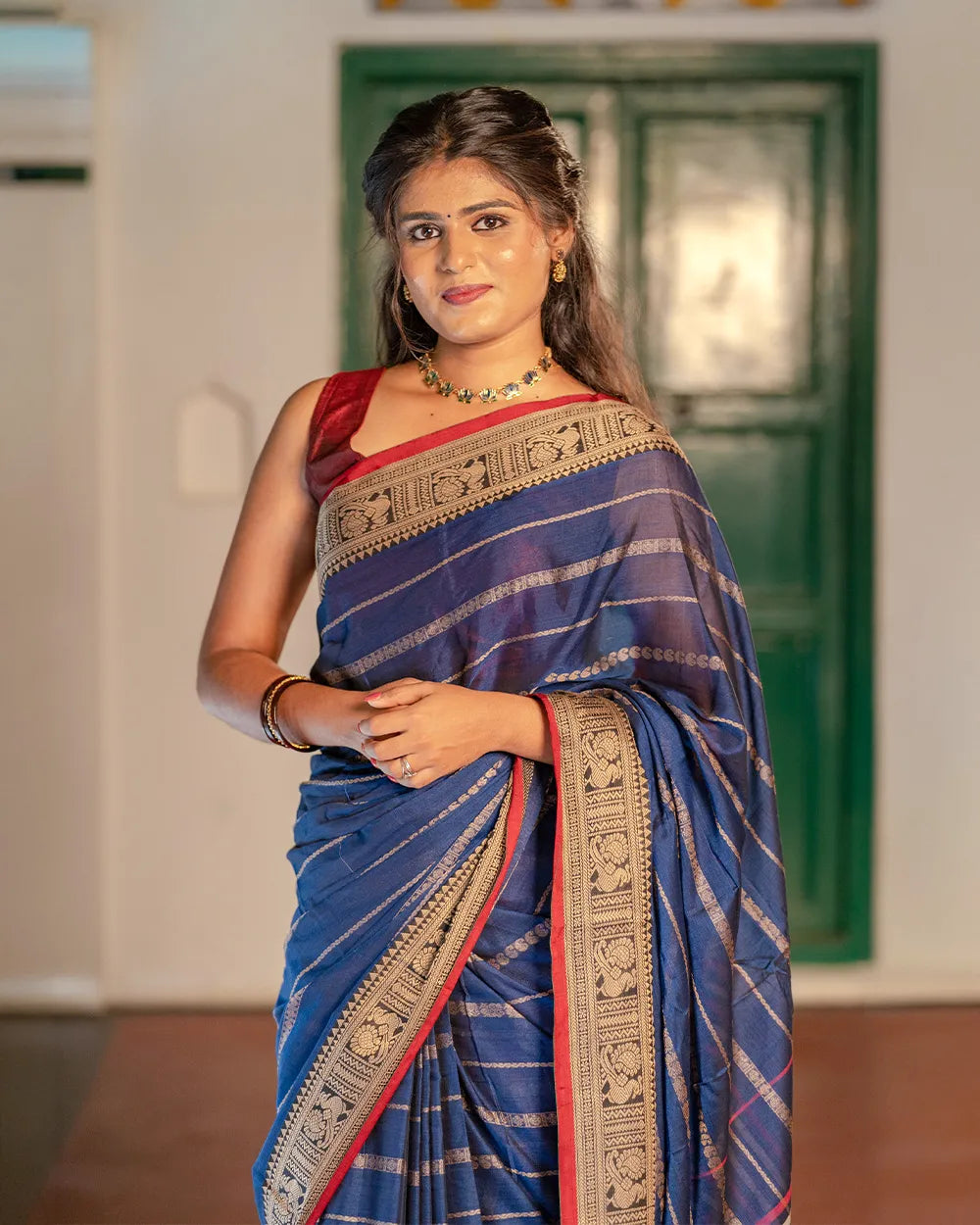 SC7532 - NARAYANPET STRIPED COTTON SAREE