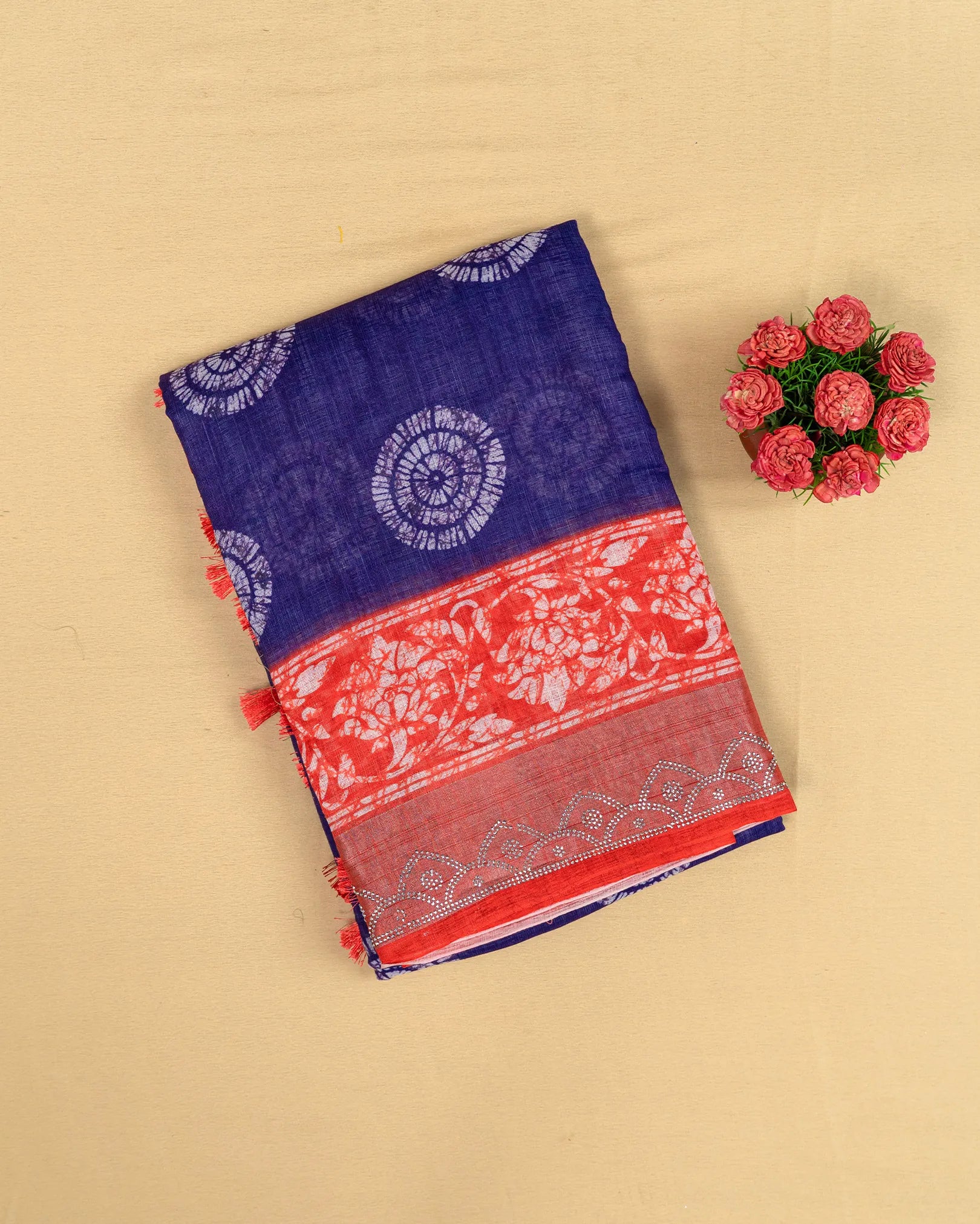 SC4350 - Linen With Bandhini Print And Border Stone