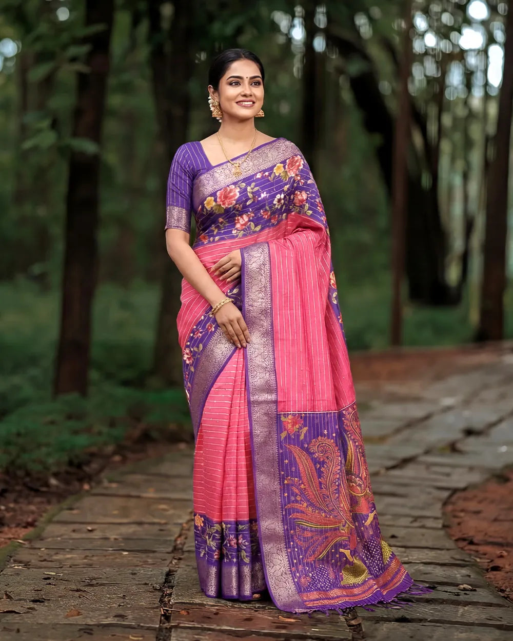 SC6005 - DOLA SILK DIGITAL PRINT WITH ZARI LINES