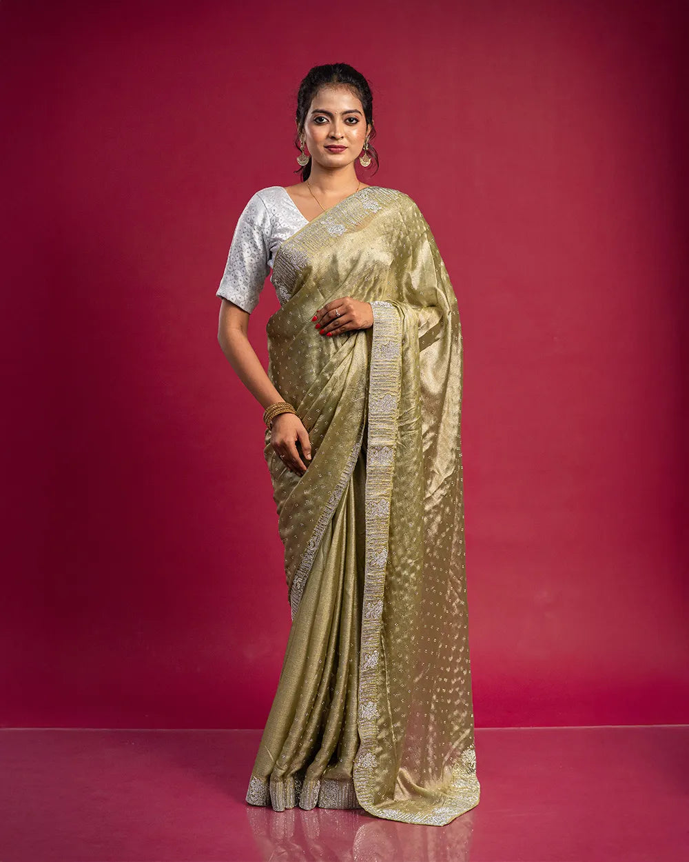 SC6505 - CHIFFON SAREE WITH JHARKHAND STONE WORK (READYWEAR SAREE)