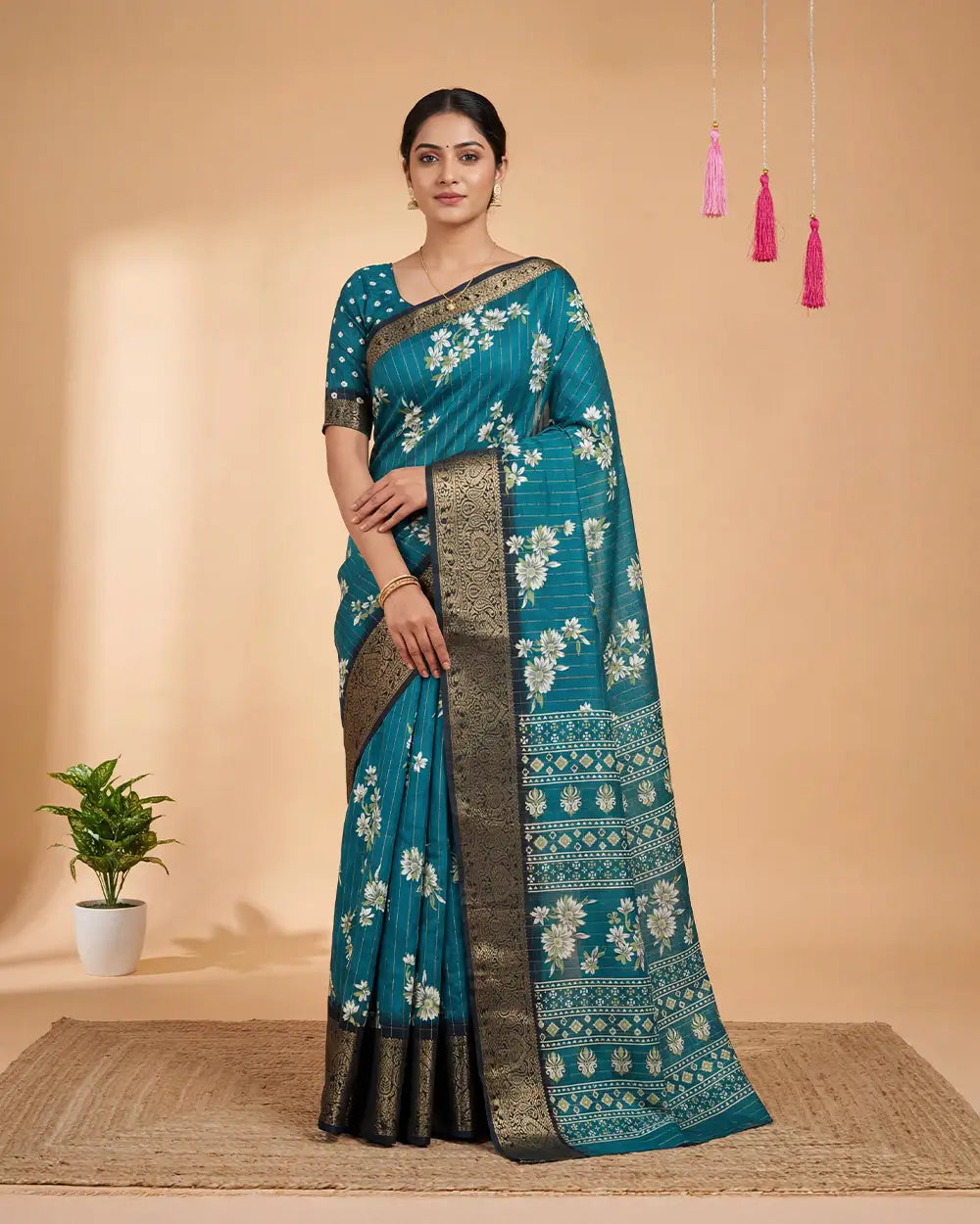 SC5735(2) - DOLA SILK SAREE WITH CHECKED AND DIGITAL PRINT