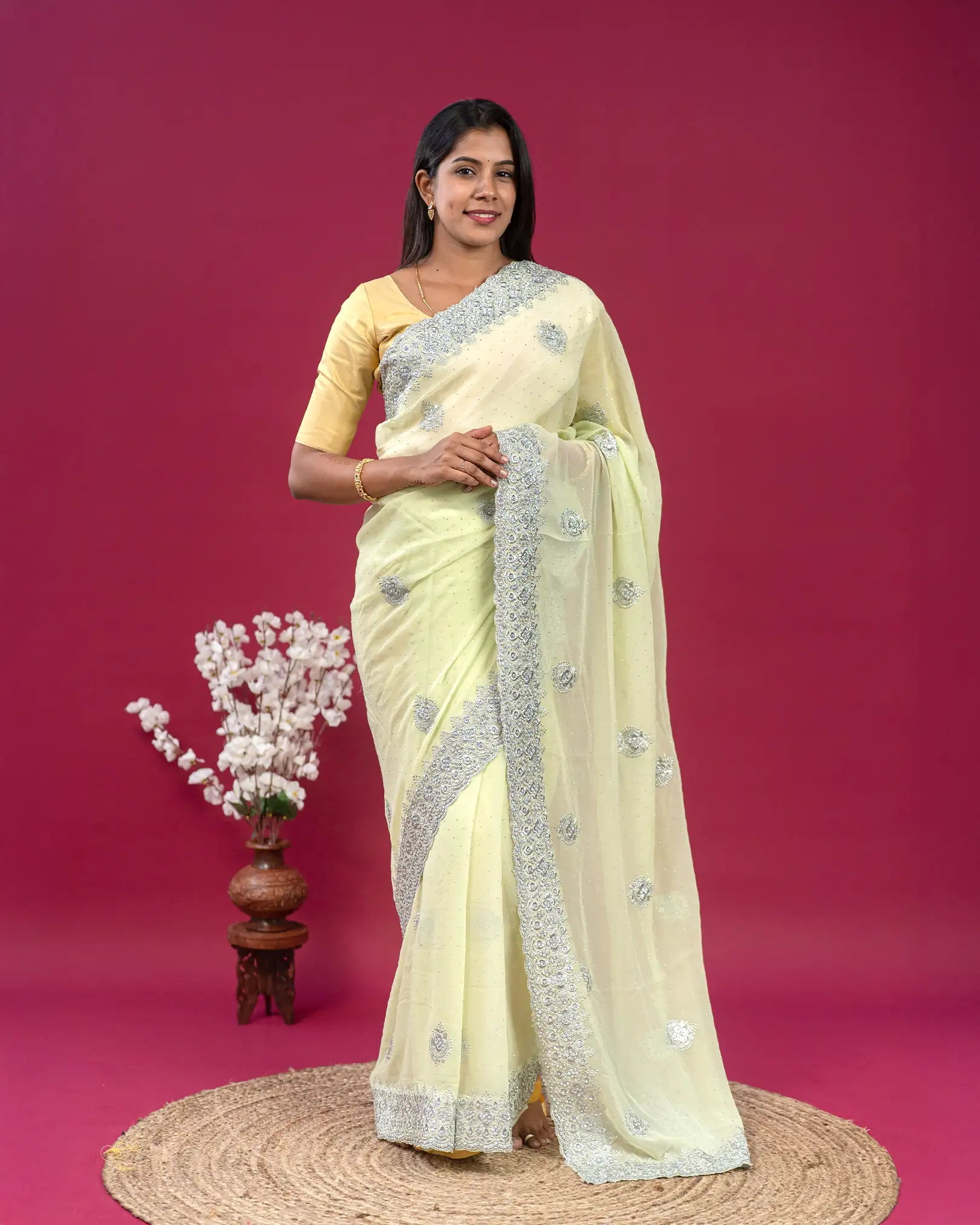 SC3997 - Georgette With Silver Embroidery And Sparkling Stone