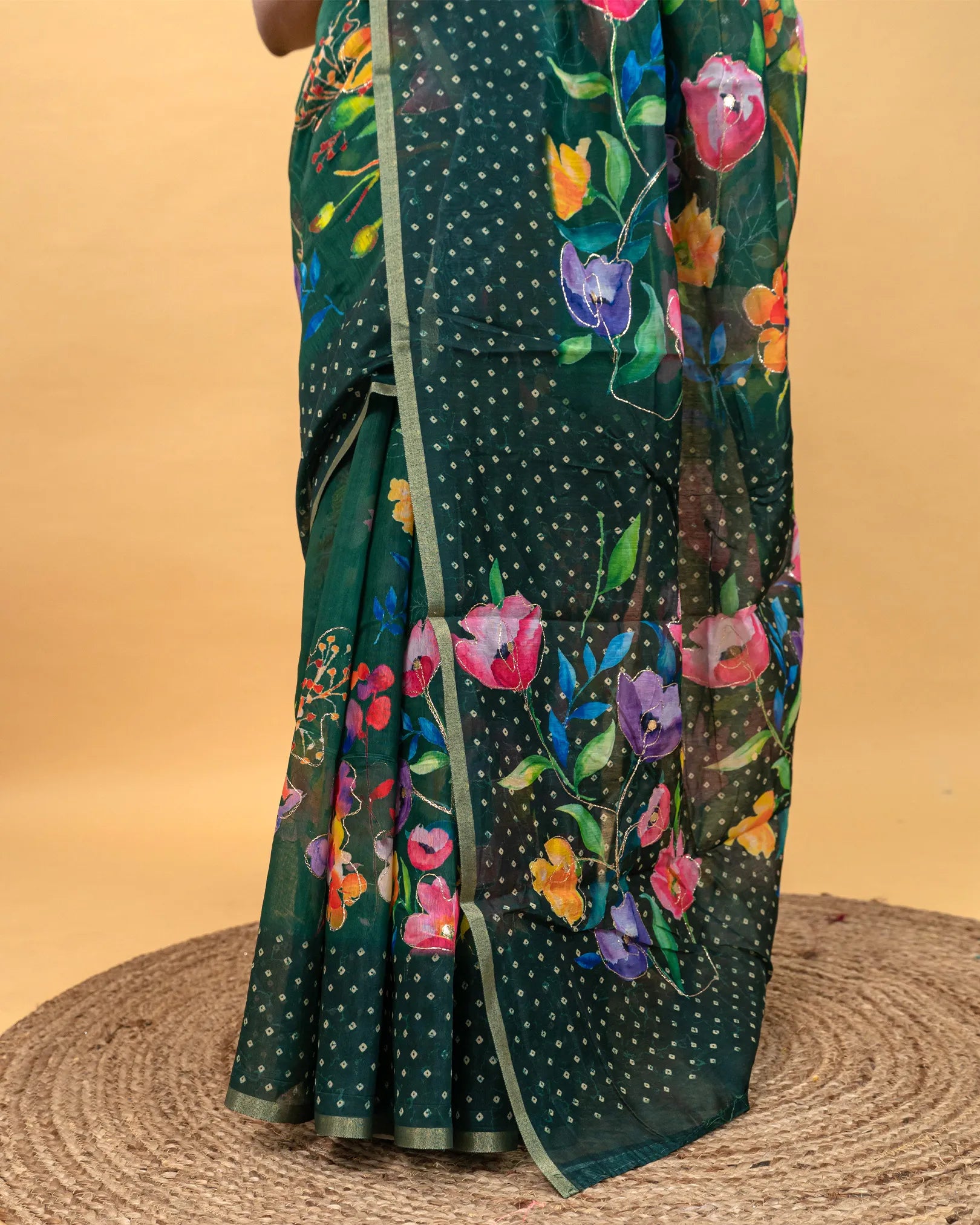 SC3417 - Cotton With Foil Print And Bandhini Border