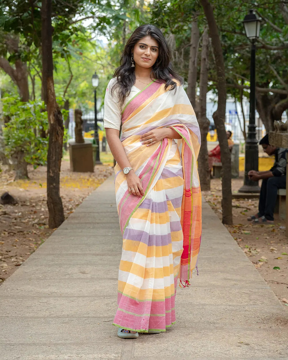 SC7418(2) - MANGALAGIRI MULTICOLOUR STRIPED COTTON SAREE