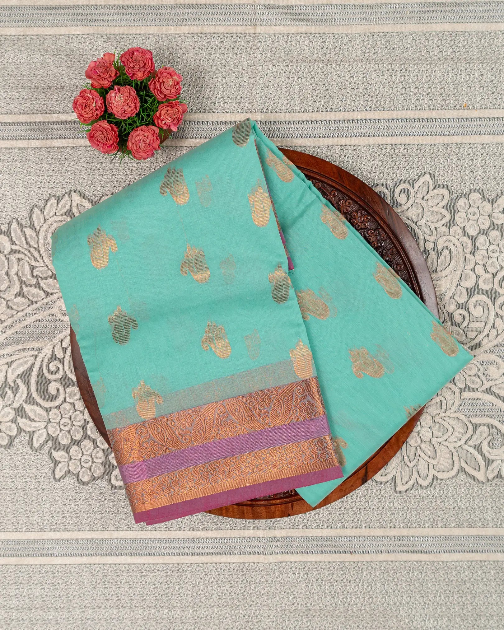 SC2880 - Linen Cotton With Copper And Gold Zari