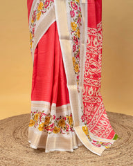 SC3661 - Dola Silk Saree Checked Body With White Border