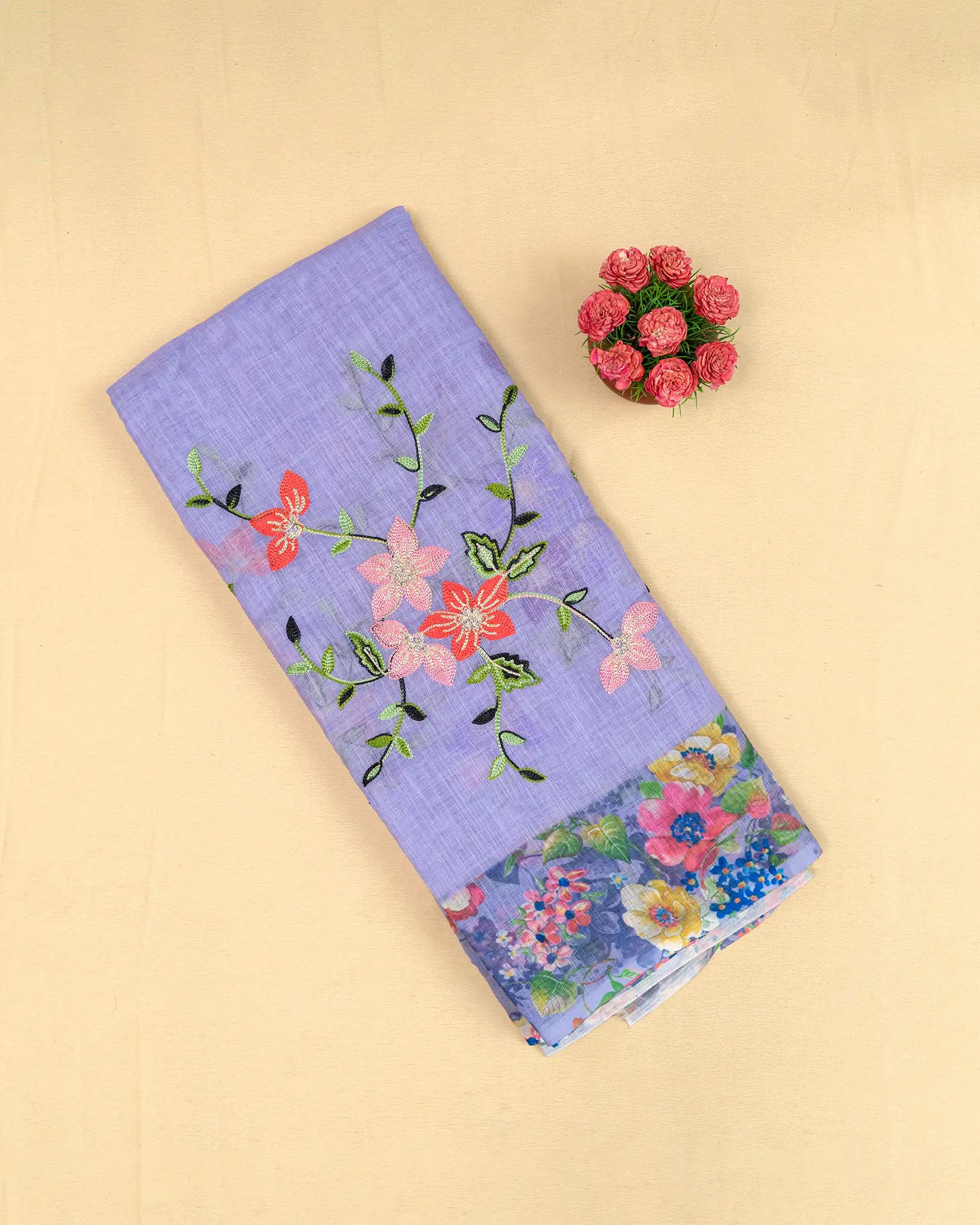 SC3151 - Linen with colour embroidery and chikku work
