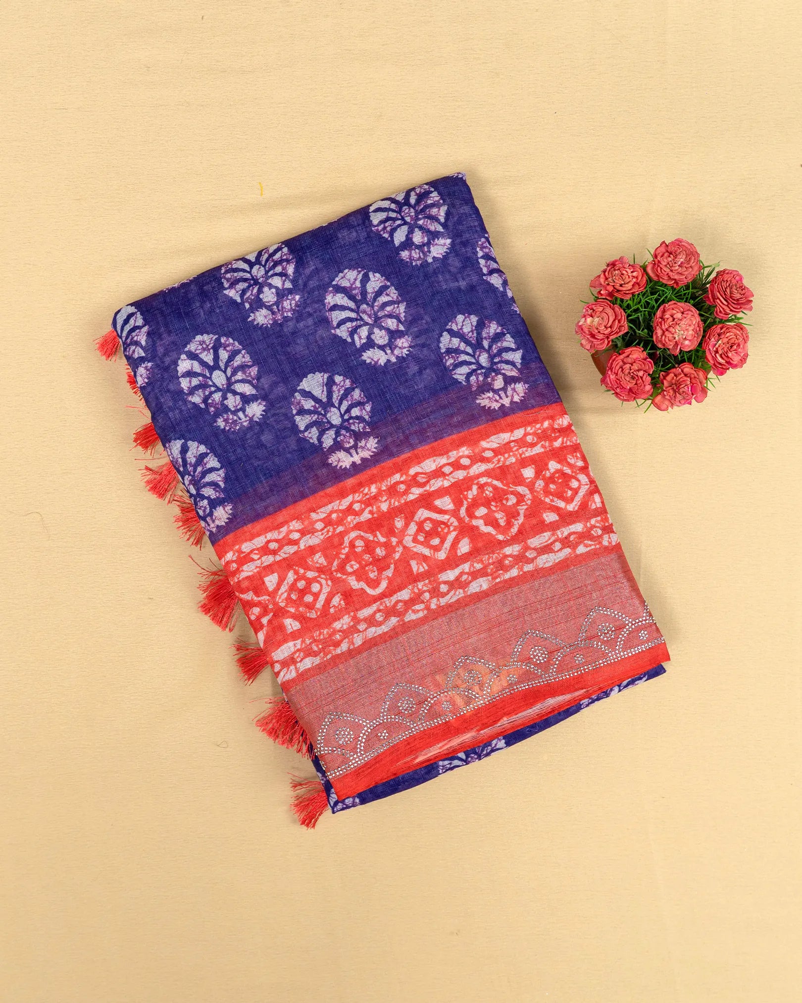 SC4350 - Linen With Bandhini Print And Border Stone