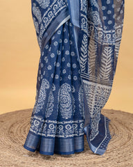 SC3967 - Indigo Blue Linen With Bandhini Print