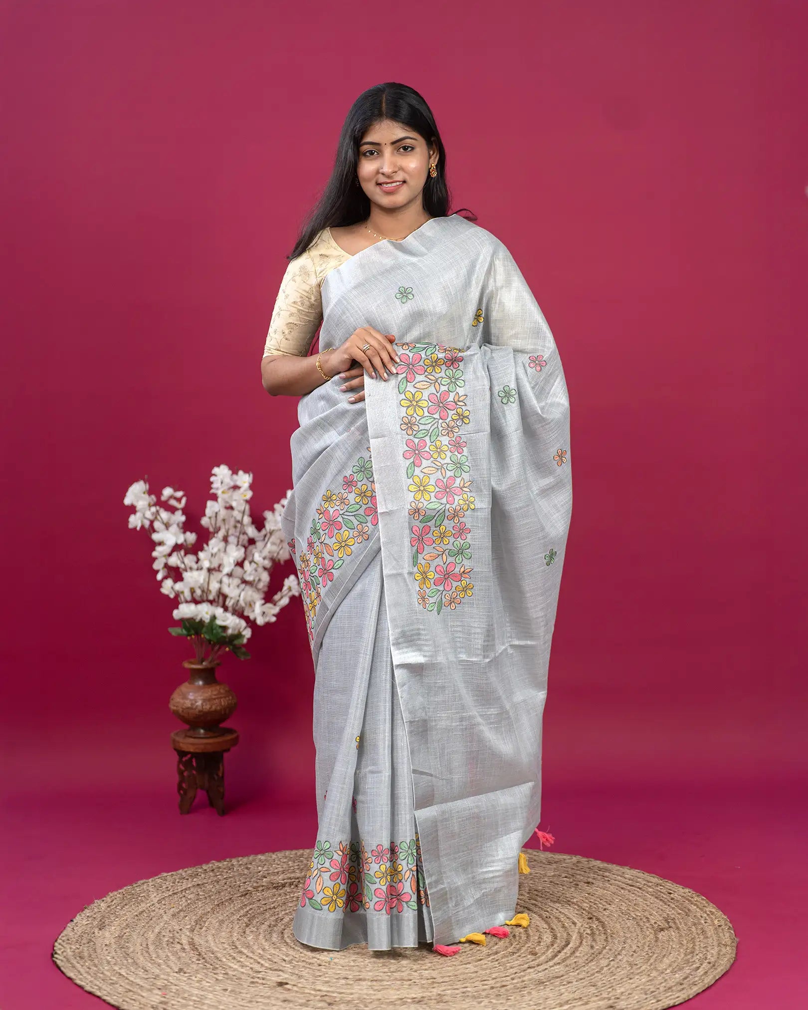 SC3296 - Linen Cotton With Border Embroidery