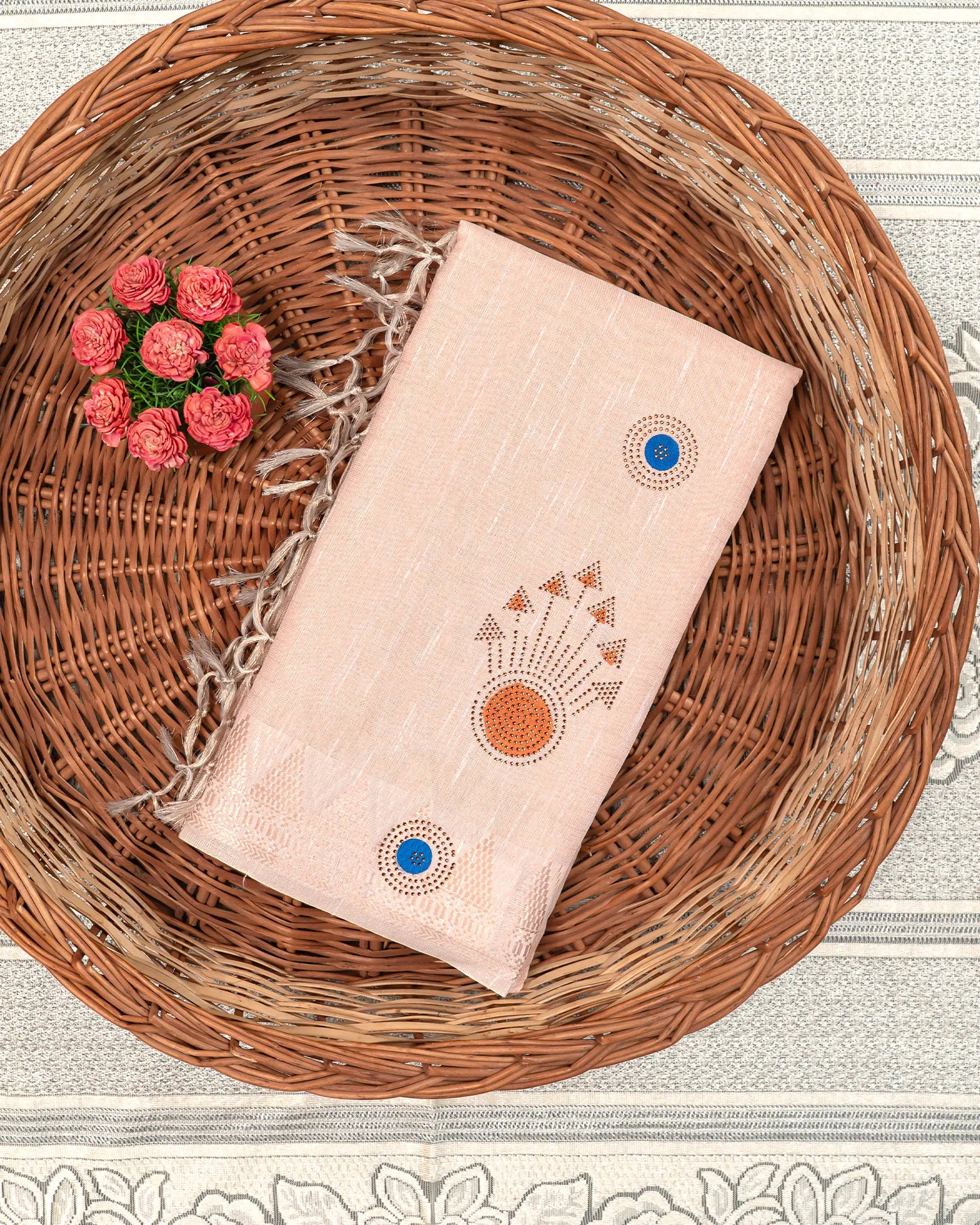 SC3412 - Linen Saree With Multi Stone