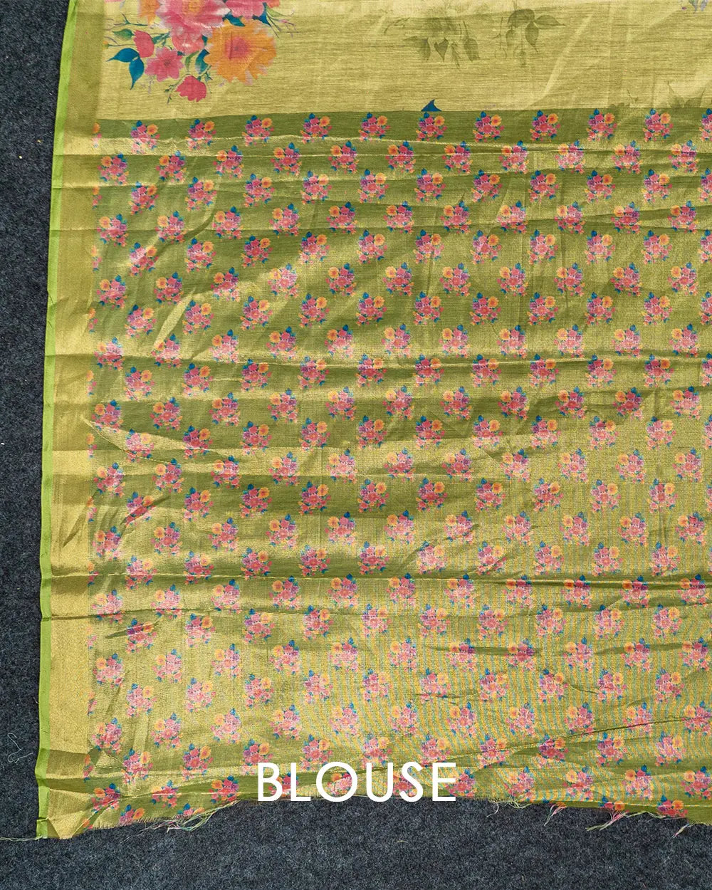 SC3164 - Tissue Saree With Digital Print And Gold Foil Over Butta