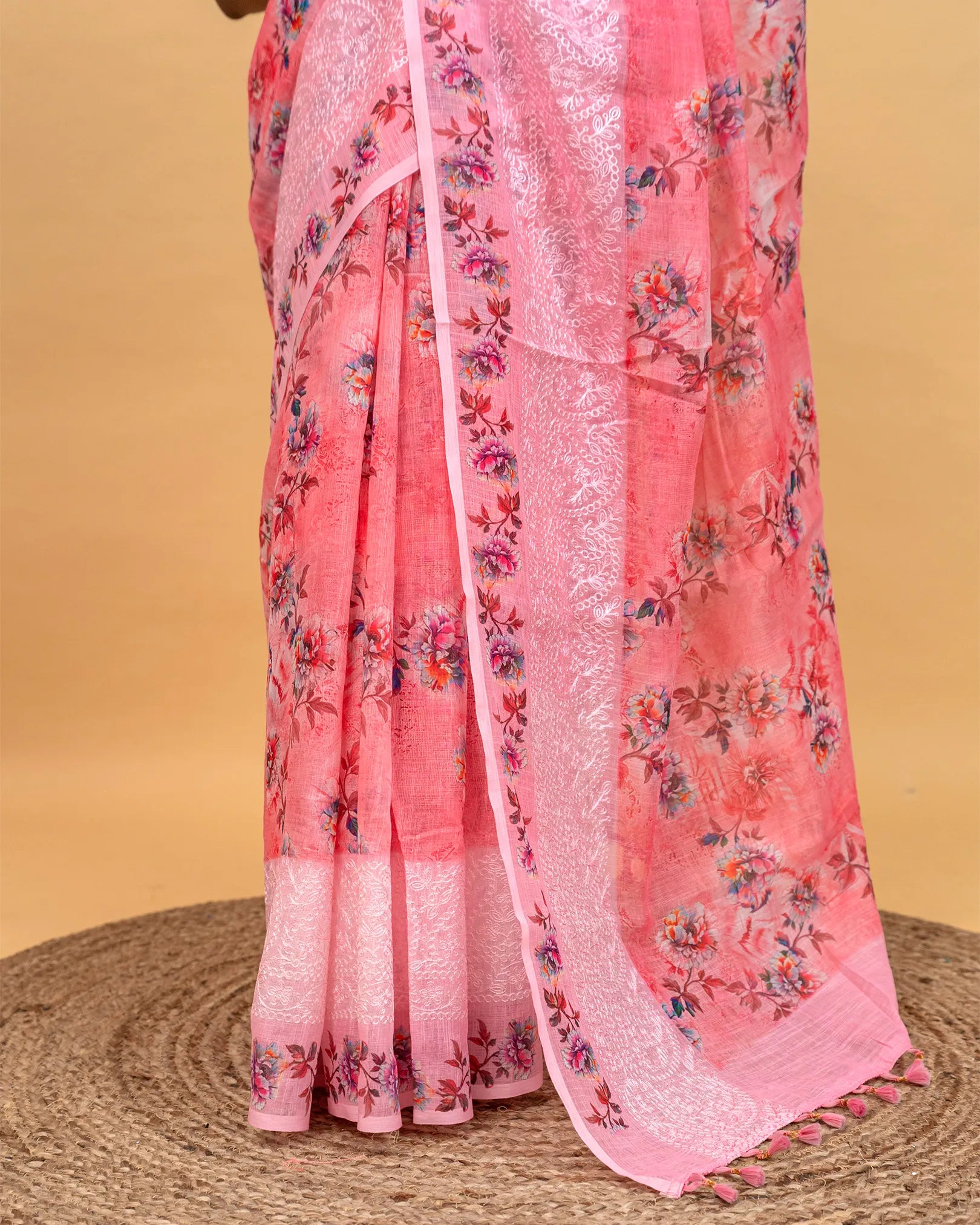 SC3420 - Linen Saree With Embroidery Border
