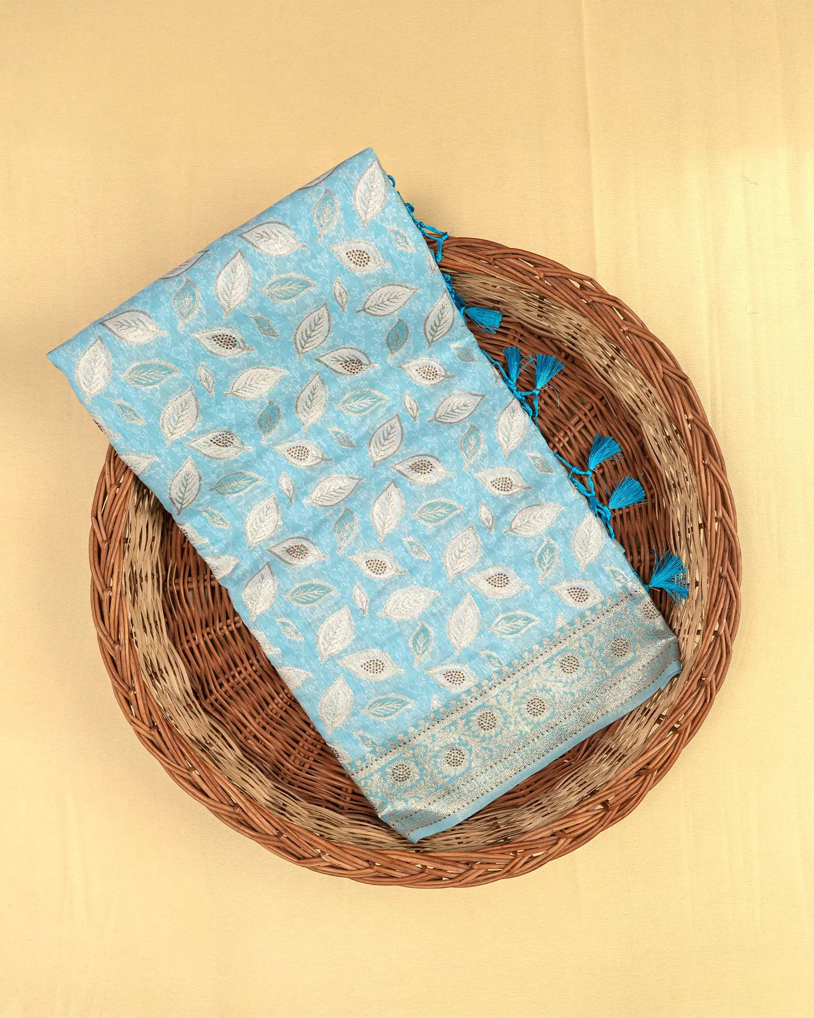 SC3259 - Cotton brasso with zari butta and copper stone