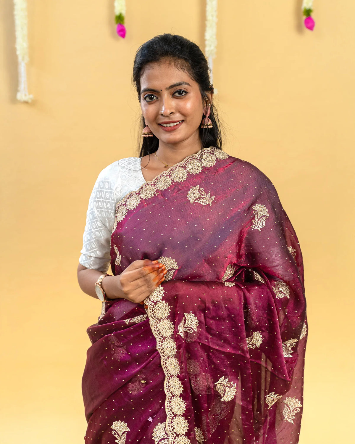 SC3772 - Fendy saree with embroidery work and stone all over body