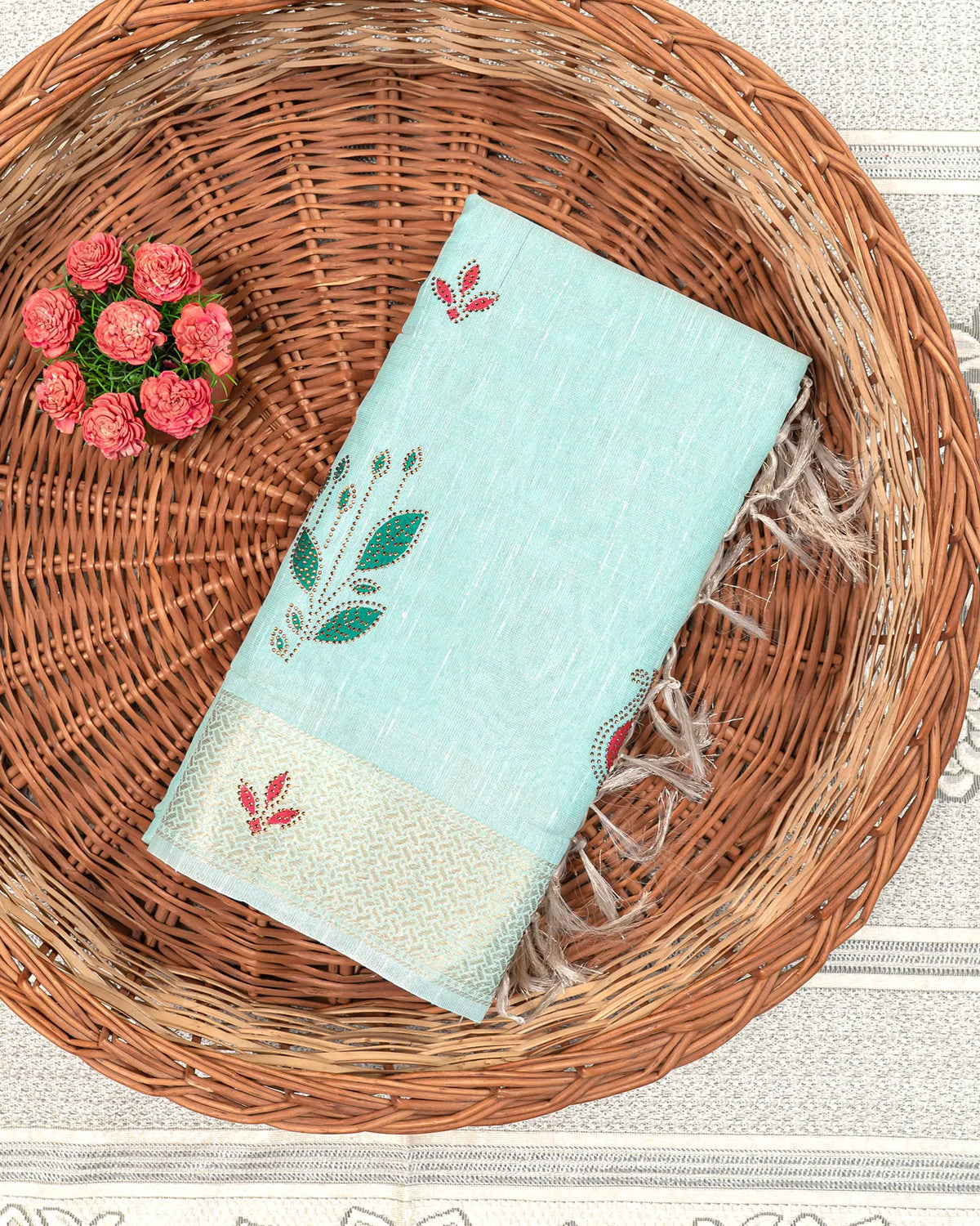 SC3412 - Linen Saree With Multi Stone